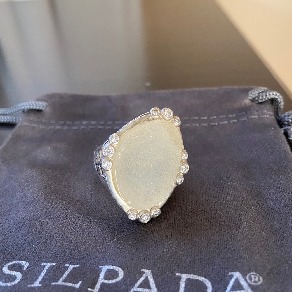 Silpada natural white rough Druzy Quartz ring
